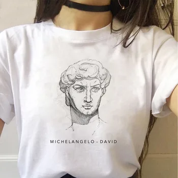  Harajuku Amuzant Desen Alb-Negru David Print cu Maneci Scurte T-Shirt pentru Femei de Moda T-Shirt Drăguț O-gât Casual Femei Topuri Te
