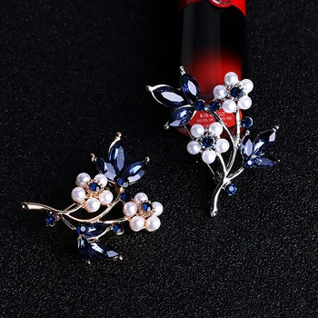  Femela Albastru De Cristal Frunze De Plante Perla Buchet De Flori Fermecătoare Bijuterii Broșe & Ace Decor Nunta Broșe
