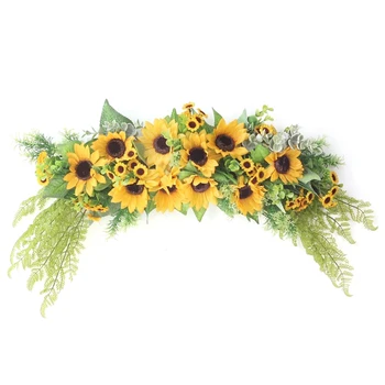  Coroane de flori de primăvară, Cu Frunze Verzi Ușa Ghirlandă de Flori Pânză de Mătase 15inch 75X18X12CM Interioară Perete Artificial de Floarea-soarelui Swag