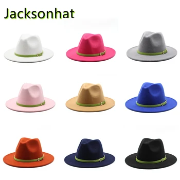  Femei pălărie toamna și iarna centura mici jazz pălărie margine largă partea dreaptă fedora pălărie bărbați retro Panama en-gros
