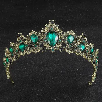  Baroc Bronz De Aur De Culoare Rosu Verde Coroana De Cristal Mireasa Tiara Vintage Accesorii De Par Stras Nunta Diademă Concurs De Coroane