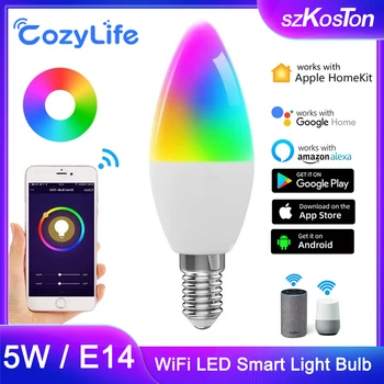  Homekit E14 LED Smart Bec RGB WiFi Lumânare Lampa de 5W 85-265V flux luminos de Control Vocal pentru Apple Kit de Acasă App Alexa de Start Google