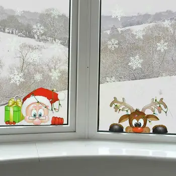  Noi Detașabil de Crăciun din PVC Autocolant Static Înfrumuseța Fulg de zăpadă Moș Crăciun Elan Model Petrecere de Anul Nou Pasta de Sticla Windows Rochie
