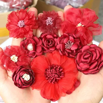  10BUC/Lot se Amestecă Stiluri de Vin Roșu Serie Tesatura Sifon Flori de Trandafir de Păr DIY Accesorii Rochie de Pălării Decor