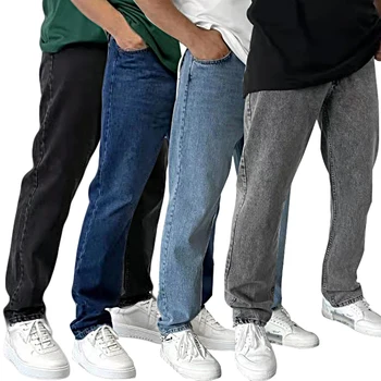  Moda coreeană Bărbați Straight Blugi 2022 New Street Solid de Culoare Largi Picior Liber Pocket Blugi Barbati Casual Pantaloni Brand