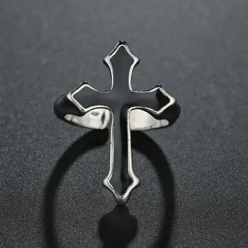  Simplu Cruce Mare de Inele pentru Bărbați Băiat Crucifix Negru Inel de Culoare Religioase, de sex Masculin Bijuterii Cadou pentru Christian Catolicism
