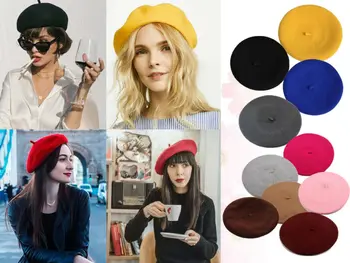  Hirigin Doamnelor franceze Stil Vintage Unisex, Femei, Barbati Solid Lână Cald Simplu Bereta Beanie Hat Capac Fierbinte O MĂRIME