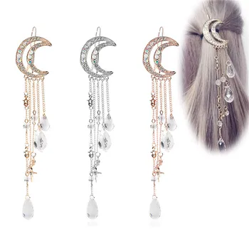  1 BUC Fete Elegante Luna Moț de Păr Clip Ciucure Lung Cristal Legăna Ac de păr de Moda Margele Pandantiv Agrafele Femei Instrumente de Styling