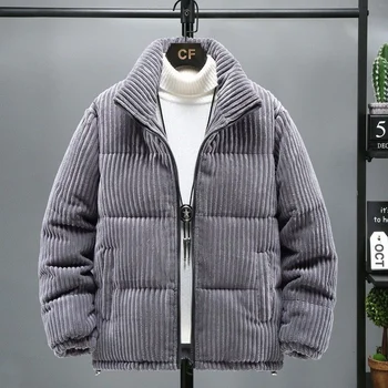  Catifea de Bumbac Haina de Iarna pentru Barbati de Moda Stand Guler de Moda coreeană Tineretului Liber Masculin Sacou Captusit Solid Casual Gros Cald Nou