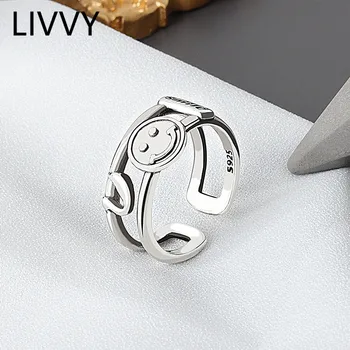  LIVVY Culoare Argintie Vintage Personalitate Gol Zâmbet-Fata Reglabil Argint Thai Ring Pentru Femei Bijuterii 2021 Trend