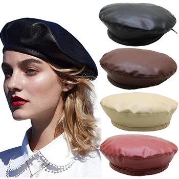  PU Piele Bereta Femei Berete Artist francez de Primăvară Beanie Palarie Vintage Simplu Bereta Pălării Solid Elegant All-Meci Reglabil Pălărie