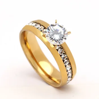  New Sosire 316L din Oțel Inoxidabil Inel cu cristal CZ Moda Inel de Oțel Pentru Doamne de nunta inel de logodna aur bijuterii de culoare