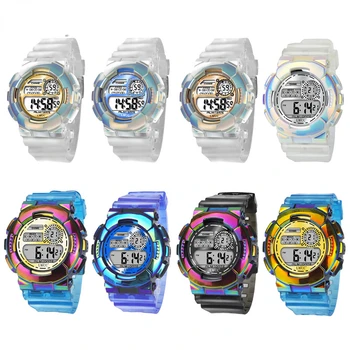  Transparent Culoare Gradient Electronice Ceasuri pentru Barbati Femei Copii Moda Sport Multi-funcțional Rezistent la Apă Ceas de mână