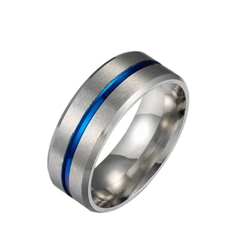  Inel de inox 8mm largă mat albastru de mijloc simplu inel barbati en-gros