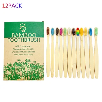  12pcs Colorate Bambus Periuta de dinti Pachet Bambou Perie de dinti Moale Cărbune Peri Sfat Eco-Friendly Vegan Bambu Periuta de dinti