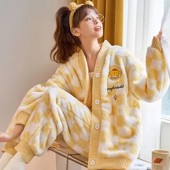  Kawaii Sanrio Pijamale Kuromi Cinnamoroll Mea Melodie De Coral Fleece Pijamale Desene Animate Pluș Body Cald Haine Casual De Crăciun