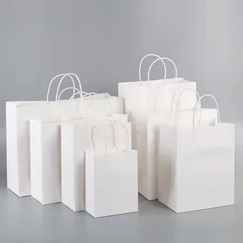  10buc Alb Pungă de Hârtie Kraft Cu Maner Simplu Curat Reciclabile Cumpărături de Nunta la Modă Haine de Petrecere Cadouri Ambalare Sac