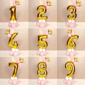  32Inch Aur, Argint Heliu Aer Digitale Folie Numărul de Balon Coroana Baloane Copil de Dus pentru Copii Băiat Ziua de naștere Partidul Decor Consumabile