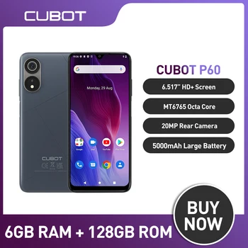  Cubot P60 Telefon Mobil 6GB+128GB 15000mAh 6.517 Inch HD Ecran Android 12 MTK6765 Octa Core Telefon Mobil 20MP Camera din Spate