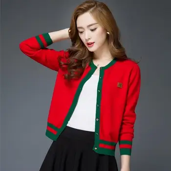 2023 Moda Coreeană Femeie Tricotaje Cu Dungi Mici Geaca De Primavara Toamna Scurt Cardigan Pentru Femei Cu Maneci Lungi De Sus Strat Liber Mujer