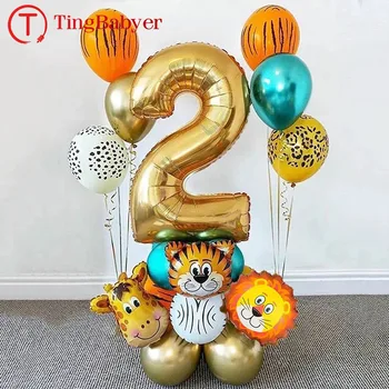  18pcs Jungle Animale din Baloane 32inch Aur Număr Folie Globos Happy Birthday Party, Decoratiuni Copii, Băiat, Fată Safari Consumabile