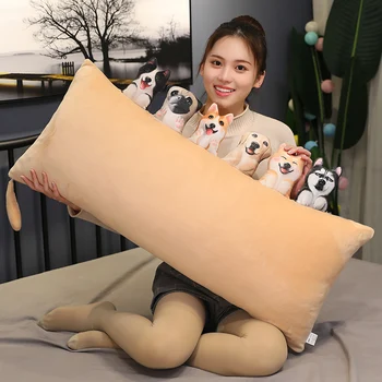  90cm Drăguț Simulare Câine Jucărie de Pluș de Imprimare 3D Animal de Pluș Câine de Pluș Perna Umplute Desene animate Perna Copii Papusa Acasă Decro Cadou