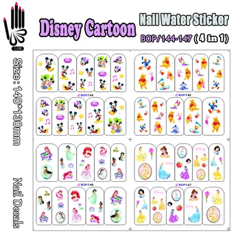  Disney Unghii Autocolant BOP144-147 Mickey Princess Nail Art de Apa Sticker pentru Decorare Arta de Unghii 4 Foi/Lot 