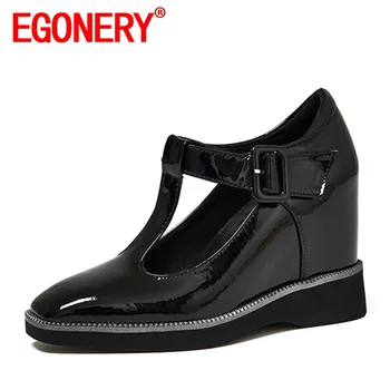  EGONERY Femei toamna anului Nou Stil de Agrement Pârtia de Pantofi cu Toc de curea cataramă de decor Square Toe culoare Solidă ventilație Confortabilă