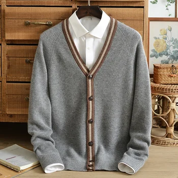  Noi cașmir pulover barbati tricotate cardigan tineret V-gât gros sacou casual culoare solidă pulover butoane păstra cald în timpul iernii