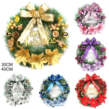  Crăciun fericit Decoratiuni 30CM de Crăciun lucrate Manual Coroane de flori Artificiale Ghirlanda cu Clopote Bowknot Xmas Ușa din Față FU