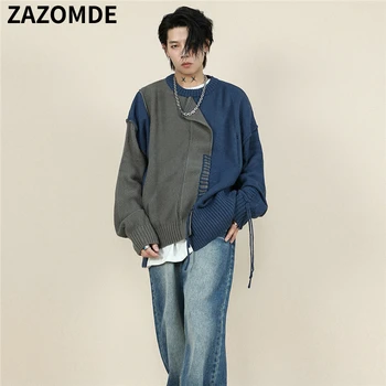  ZAZOMDE Moda O-Gât Tricotate Îmbinat Toate-meci Asimetric Pulover Bărbați Îmbrăcăminte de Toamnă Nou Liber Casual, Pulovere Topuri coreeană