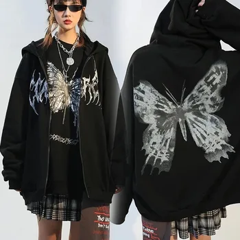  Noi Hip Hop Streetwear Hoodies Femei Sacou Butterfly Print Haina Goth Harajuku Y2k Estetice Haine Punk Grunge Hoodie Zip-up