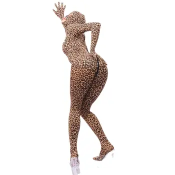  Sexy Leopard-O Singură Bucată Dresuri Strat Complet Zentai Separa Degetele Fermoar Deschis Picioare Body Cosplay Performanță Salopeta Salopeta