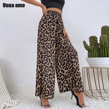  Leopard de Imprimare Femei Pantaloni Largi Elatic Talie Mare Funduri Casual de Toamna Largi Picior Pantaloni Streetwear Pantalon Femme Trend
