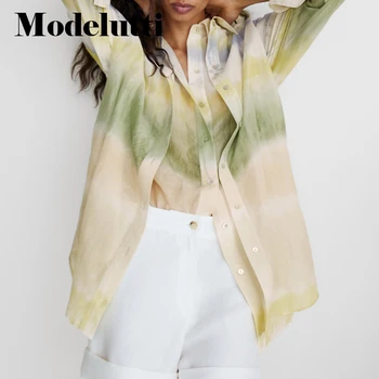 Modelutti 2022 Nouă Primăvară De Moda Toamna Cu Maneci Lungi Vrac Tie Dye Shirt Temperament Femei Simple, Elegante, Bluze Casual Sex Feminin