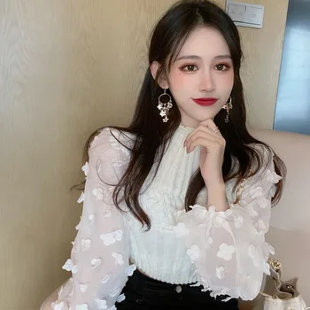  Lucyever Gol Afară Elegante Scurte, Pulovere Femei 2022 Primăvară coreean Mozaic Pulover Femeie Tifon Slim Fit All-meci Topuri Mujer
