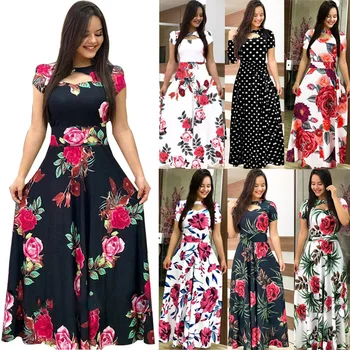  Maxi Vestidos De Fiesta Vara Femei Sexy Moda Floare de Imprimare Rochie Lungă, Halat De Petrecere Si de Nunta