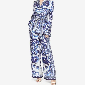  2022 Moda Doamnelor Camasi din Satin 3D de Imprimare Vrac Femei Bluze Camasi Noi de Înaltă Calitate, Elastic Talie Pantaloni Largi Picior y2k Haine