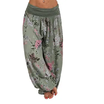  Femeile Boem Print Floral Pantaloni Lungi 2022 Mijlocul Talie Epocă Harem Pantaloni Talie Elastic Boho Plaja Pantaloni