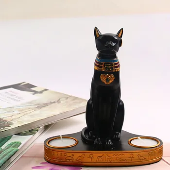  NORTHEUINS Rășină European Pisica Egiptean Lumanari Figurine pentru Interior, Dumnezeu cel Mai bun Suport Lumanare Statuie Acasă Living Decorul Camerei