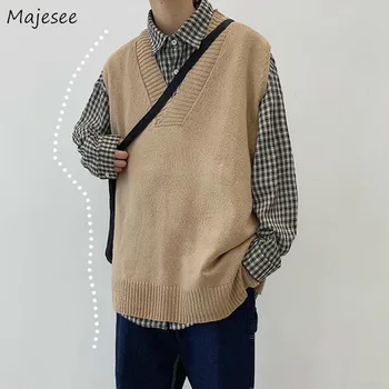  Pulover Barbati Solid V-neck fără Mâneci Preppy-stil Elegant Mens Veste Tricotate Nou la Modă coreean Liber de Cauzalitate Simplu All-meci