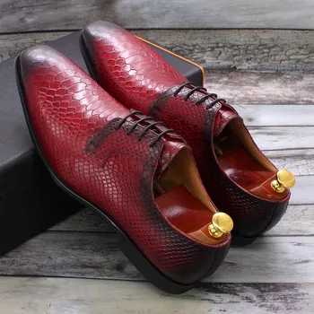  Brand de lux pentru Bărbați Pantofi Rochie din Piele Snake Print Derby Clasic Dantelă Roșie Până Subliniat Toe Petrecere de Nunta Pantofi de Mens Pantofi Oxford
