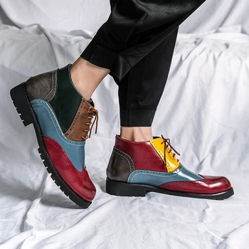  Plus Dimensiune Pantofi Din Piele De Culoare De Contrast Martin Cizme Brand De Lux Catwalk Talpă Groasă Din Piele Cizme Roșii Chelsea Designer De Pantofi Pentru Bărbați