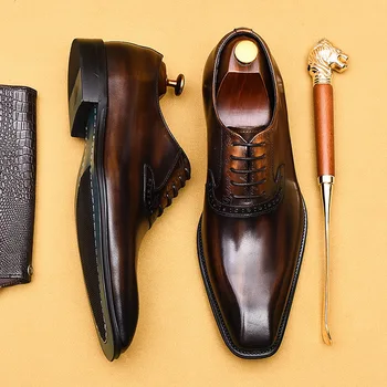  Brand De Lux Mens Pantofi Eleganți Din Piele Handmade, Design Vintage Oxford Plin De Cereale Din Piele Naturală De Sex Masculin Office Shoes Marimea 46