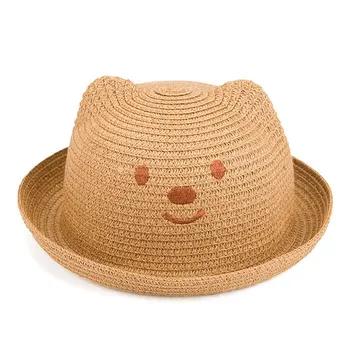  HanXi de Vară pentru Copii Paie, Pălării de Soare Drăguț Urs Ureche Capac pentru Copil 51 cm Circumferinta Capului Plaja Hat Băieți Fete Pălării