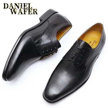  Barbati Pantofi Derby Din Piele Stil Clasic Pantofi Negri Subliniat Toe Dantela-Up De Nunta Birou De Afaceri Formale Rochie Pantofi Pentru Bărbați