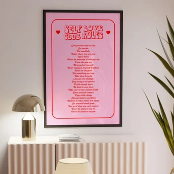  Modern Citate Motivationale Iubirea De Sine Regulile Clubului Roz Afirmații De Zi Cu Zi Wall Art Print Imagini Pentru Preppy Camera De Camin Decor Acasă