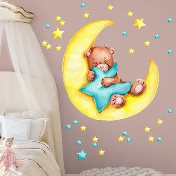 Băiat drăguț Urs de Dormit pe Lună Autocolante de Perete pentru Copii Star Cameră Băiat COPIL Pepinieră Autocolante Decorative Decor Dormitor