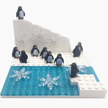  10 Pinguini Blocuri cu placă de bază Compatibilă Oraș Cărămizi MOC Ghețar, Zăpadă Animale Terestre Jucării pentru Copiii Montessori Bloques