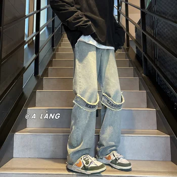  Privathinker Bărbați Margine Prime Blugi Scrisoare de Designer de Brand Hip Hop Streetwear Largi de Moda Denim Pantaloni Harajuku Masculin Pantaloni